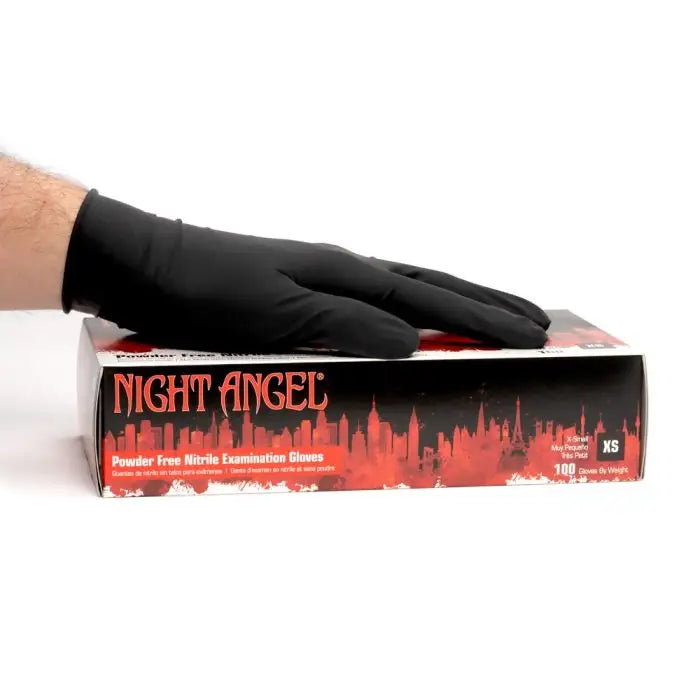 Night Angel Black Disposable 4mm Nitrile Gloves — Price Per Case