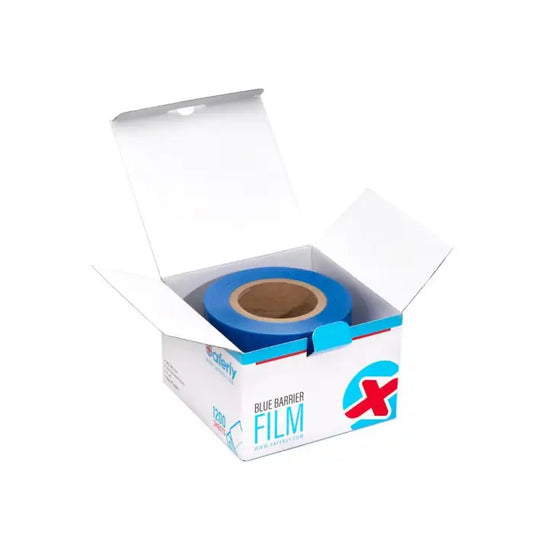 Saferly Blue Medical Barrier Film in Dispenser Box — 4” x 6”