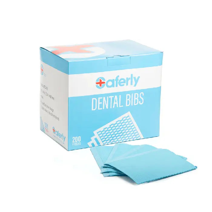 Saferly Medical BLUE Dental Bibs — 13” x 18” — Case of 200 -