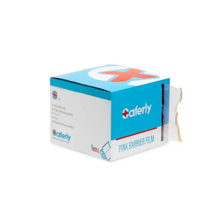 Saferly Pink Medical Barrier Film in Dispenser Box — 4” x 6”