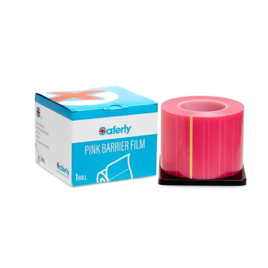 Saferly Pink Medical Barrier Film in Dispenser Box — 4” x 6”
