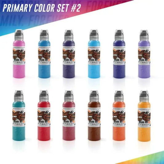 World Famous Tattoo Inks 12 Color Primary Set #2 1oz -